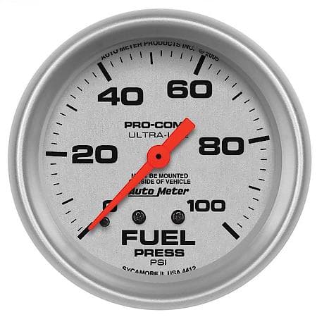 Gauge; Fuel Pressure; 2 5/8"; 100 PSI; Mechanical; Ultra-Lite