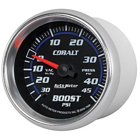 Gauge; Vac/Boost; 2 5/8"; 30Inhg-45 PSI; Mechanical; Cobalt