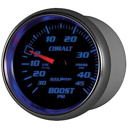 Gauge; Vac/Boost; 2 5/8"; 30Inhg-45 PSI; Mechanical; Cobalt