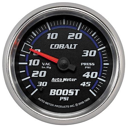 Gauge; Vac/Boost; 2 5/8"; 30Inhg-45 PSI; Mechanical; Cobalt