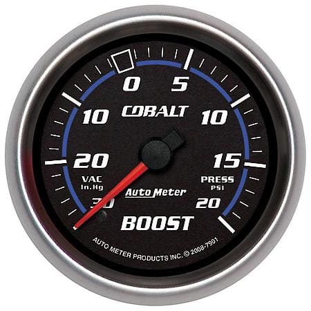 Gauge; Vac/Boost; 2 5/8"; 30Inhg-20 PSI; Mechanical; Cobalt