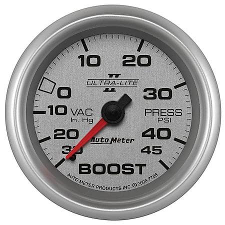 Gauge; Vac/Boost; 2 5/8"; 30Inhg-45 PSI; Mechanical; Ultra-Lite II