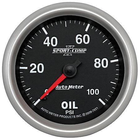 Gauge; Oil Pressure; 2 5/8"; 100 PSI; Mechanical; Sport-Comp II
