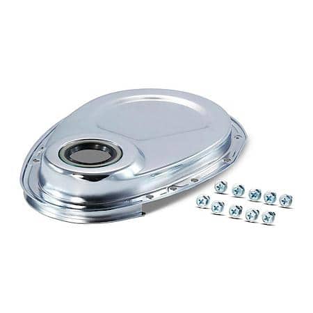 Timing Chain Cover, Chrome, 10-Bolt, w/ Oil Seal, Chevy Small Block 262 to 400 V8 Engines '58 to '91