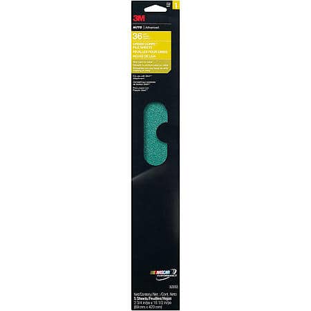 3M Green Corps File Sheet, 32232, 2-3/4 in x 16-1/2 in, 36 grit