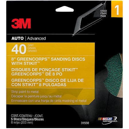 3M(Tm) Green Corps(Tm) Sanding Disc W/Stikit(Tm) Attach, 31550, 40 Grit, 8In Dsc