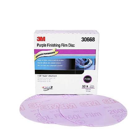 3M Purple Finishing Film Hookit Disc, 30668, 6 in, P1200, 50 discs pr bx (Sold by each)