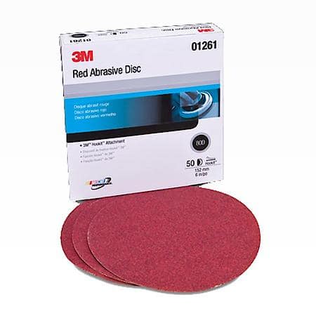 3M Red Abrasive Hookit Disc, 01261, 6 in, P80D (Sold by each)