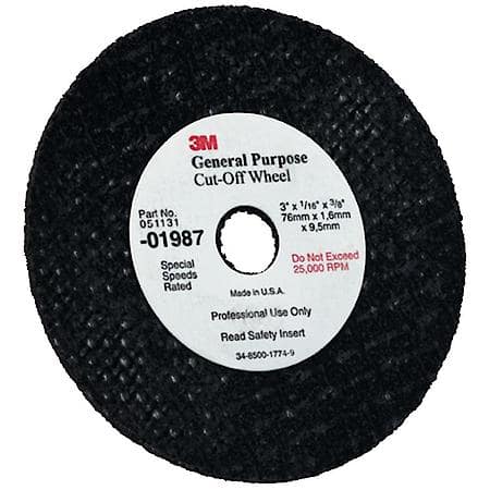 3M General Purpose Cut-Off Wheel, 01987, 3 in x 1/32 in x 3/8 in, 50 per case