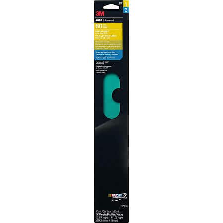3M Green Corps File Sheet, 32230, 2-3/4 in x 16-1/2, 80 grit