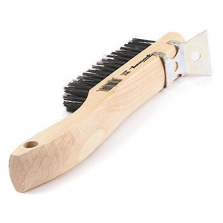 Scratch Brush Carbon Steel Bristle With Scraper Wood Handle 10-1/4 In Length
