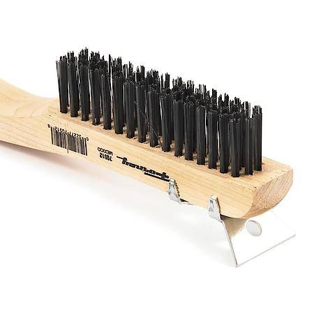 Scratch Brush Carbon Steel Bristle With Scraper Wood Handle 10-1/4 In Length