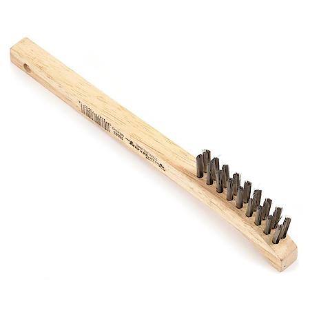 Scratch Brush Stainless Steel Bristle With Curved Wood Handle 8-5/8 In Length