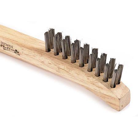 Scratch Brush Stainless Steel Bristle With Curved Wood Handle 8-5/8 In Length