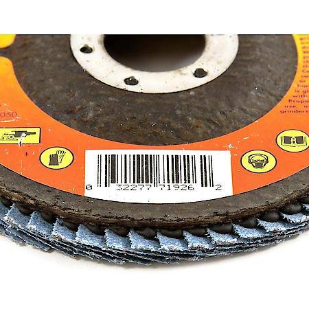 Flap Disc - Blue Zirconia - 36 Grit Type 27 - Depressed Center - 4-1/2in with 7/8in Arbor Mounting Hole - ZA35