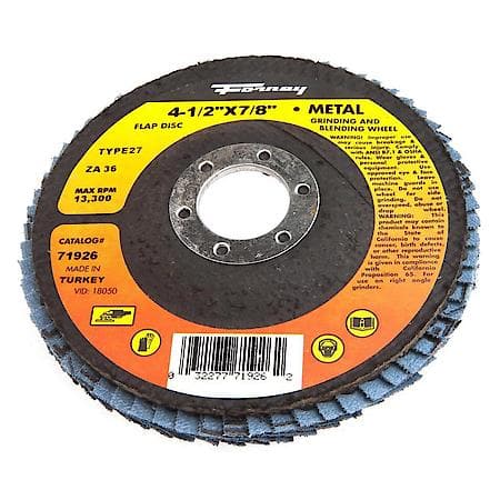 Flap Disc - Blue Zirconia - 36 Grit Type 27 - Depressed Center - 4-1/2in with 7/8in Arbor Mounting Hole - ZA35