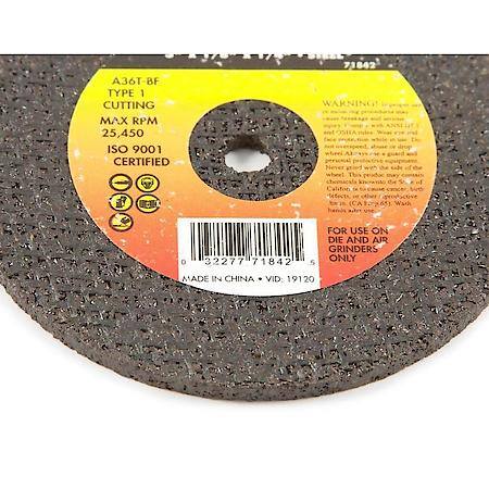 Cutting Wheel Steel 3 In X 1/8 In X 1/4 In Arbor Hole Type 1