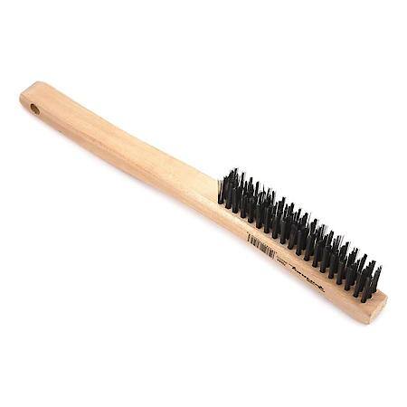 Scratch Brush Carbon Steel Bristle With Curved Wood Handle 13-3/4 In Length