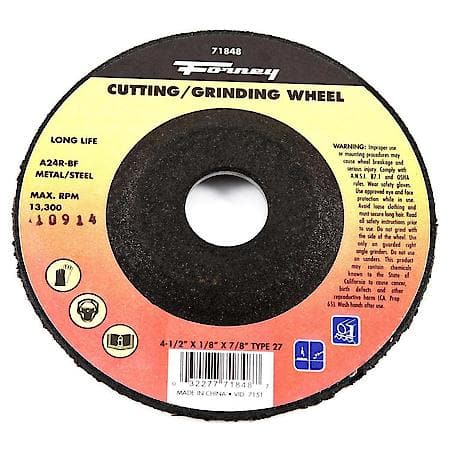 Cut-Off Wheel, Metal, Type 27, 4-1/2 Inch x 1/8 Inch x 7/8 Inch