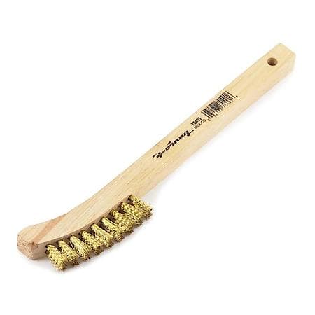 Scratch Brush Brass Bristle With Curved Wood Handle 8-3/4 In Length