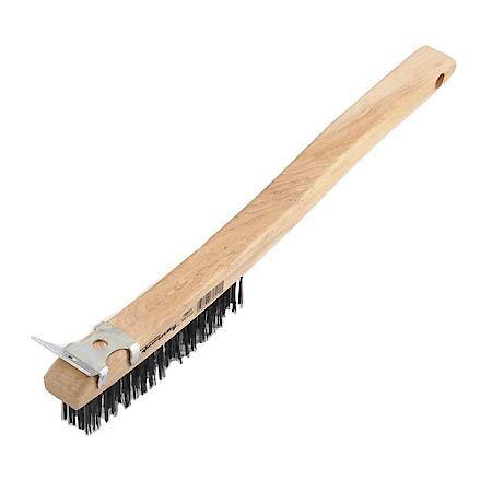 Scratch Brush Carbon Steel Bristle With Scraper Wood Handle 13-11/16 In Length