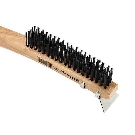 Scratch Brush Carbon Steel Bristle With Scraper Wood Handle 13-11/16 In Length