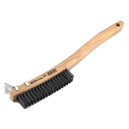 Scratch Brush Carbon Steel Bristle With Scraper Wood Handle 13-11/16 In Length
