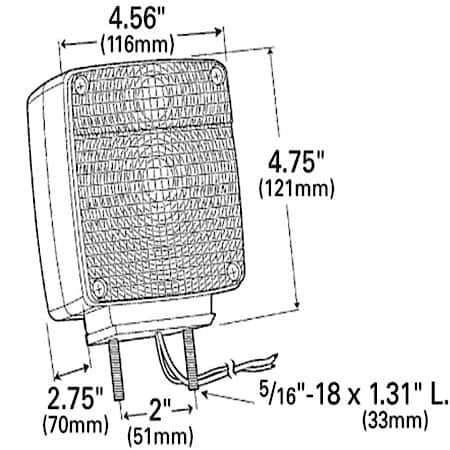 Two-Stud Light with Pigtail, RH, Red/Yellow