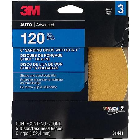 Stikit Gold Disc, 6", P120 Grit, 5 Discs per Pack