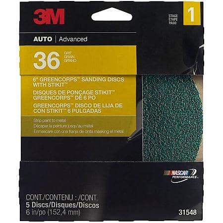 3M Green Corps Sanding Disc w/Stikit Attach, 31548, 36 Grit, 6in Dsc
