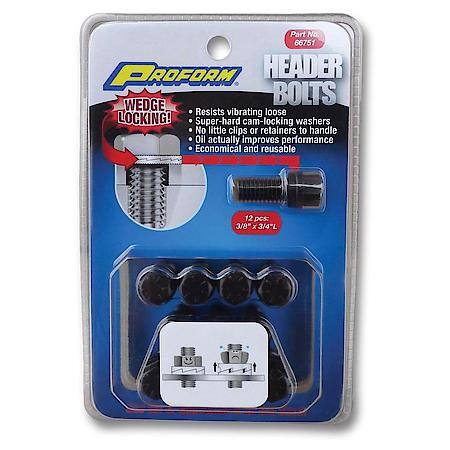 Wedge-Locking Header Bolts, 3/8"-16 Thread Diameter, 3/4" Long, 12 Bolt Set