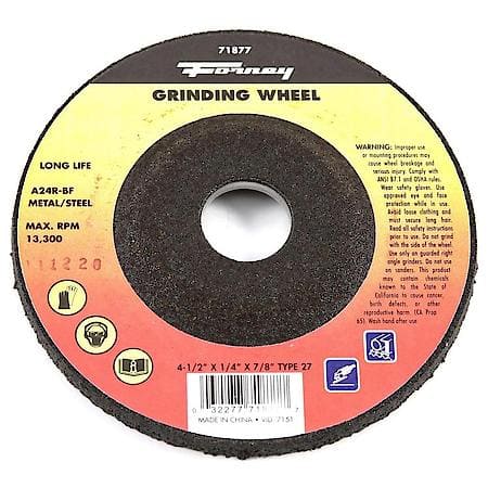 Grinding Wheel, Metal, Type 27, 4-1/2 Inch x 1/4 Inch x 7/8 Inch