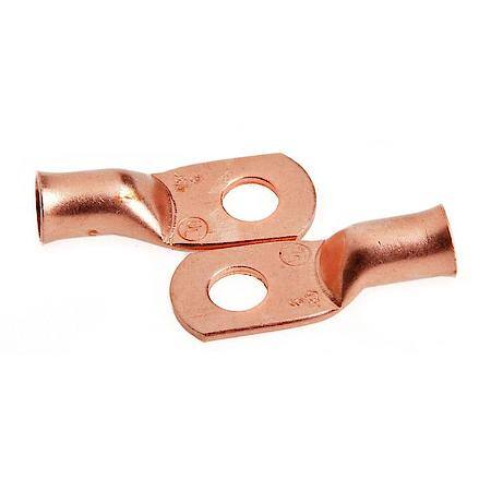 Premium Solid Copper Lug For Number 6 Cable, 1/4In Stud, 2-Pack