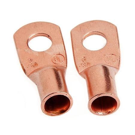 Premium Solid Copper Lug For Number 6 Cable, 1/4In Stud, 2-Pack