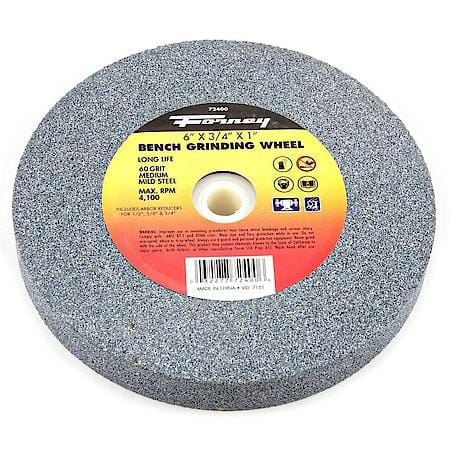 Bench Grinder Wheel, Type 1, 60 Grit - 6in x 3/4in x 1in arbor hole w/adapters for 1/2in, 5/8in & 3/4in