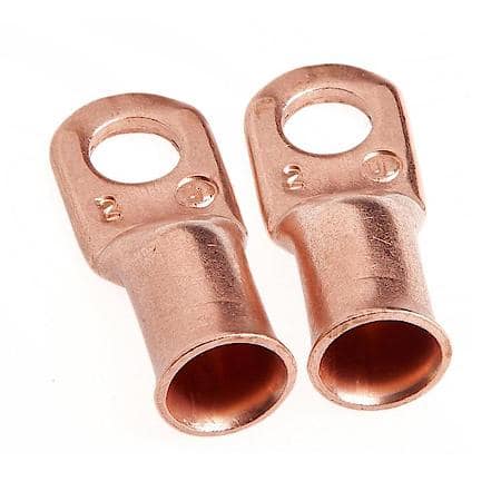 Premium Solid Copper Lug For Number 2 Cable, 5/16In Stud, 2 Pack