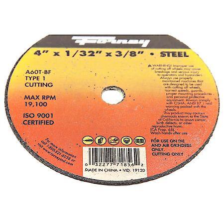 Cut-Off Wheel, Metal, Type 1, 4 Inch x 1/32 Inch x 3/8 Inch