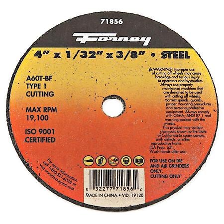 Cut-Off Wheel, Metal, Type 1, 4 Inch x 1/32 Inch x 3/8 Inch