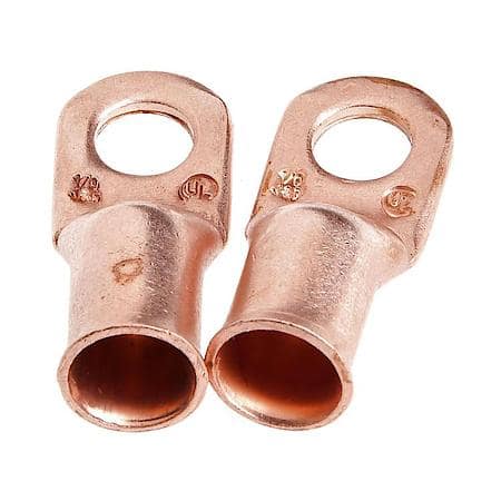 Premium Solid Copper Lug For Number 1/0 Cable, 3/8In Stud, 2 Pack