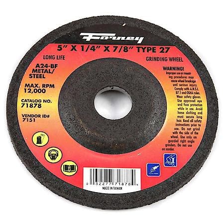 Grinding Wheel, Metal, Type 27, 5 Inch x 1/4 Inch x 7/8 Inch