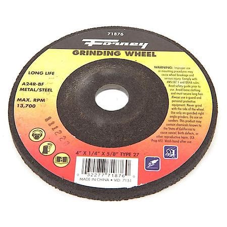 Grinding Wheel, Metal, Type 27, 4 Inch x 1/4 Inch x 5/8 Inch