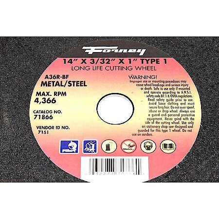 Cutting Wheel, Metal, Type 1, 14 Inch x 3/32 Inch x 1 Inch