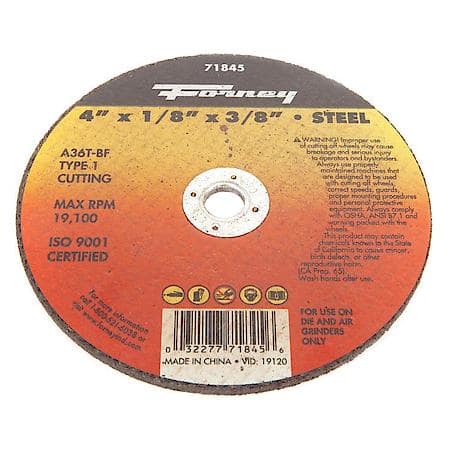 Cut-Off Wheel, Metal, Type 1, 4 Inch x 1/8 Inch x 3/8 Inch