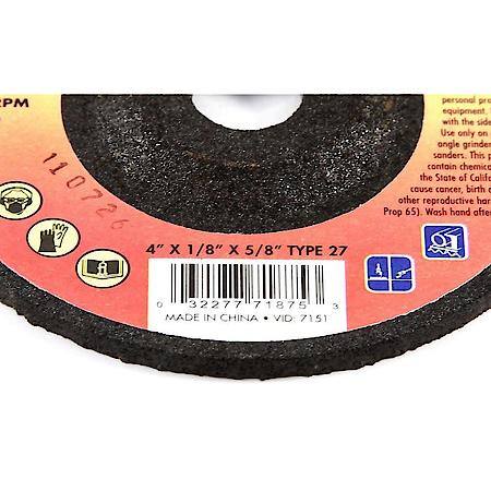 Type 27 Metal/Steel Grinding Wheel - 4in x 1/8in x 5/8in Arbor Hole (A30R) - Max RPM 13,699