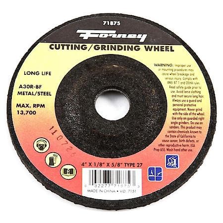 Type 27 Metal/Steel Grinding Wheel - 4in x 1/8in x 5/8in Arbor Hole (A30R) - Max RPM 13,699