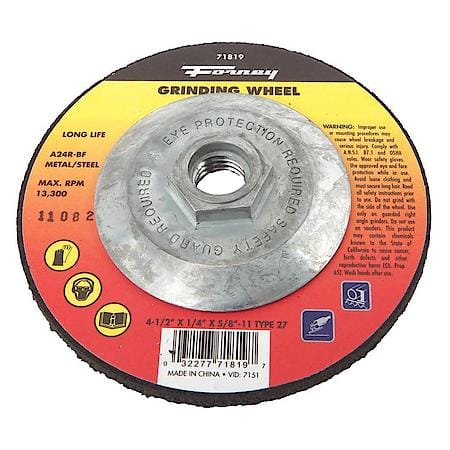 Grinding Wheel, Metal, Type 27, 4-1/2 Inch x 1/4 Inch x 5/8 Inch-10