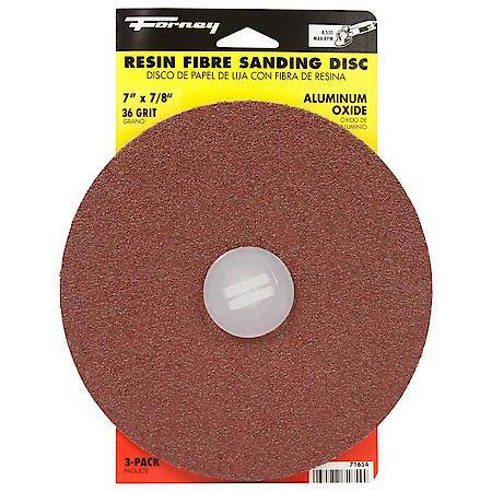 Resin Fibre Sanding Disc, Aluminum Oxide, 7 In X 7/8 In Arbor, 36 Grit