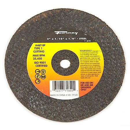 Cut-Off Wheel, Metal, Type 1, 3 Inch x 1/16 Inch x 1/4 Inch