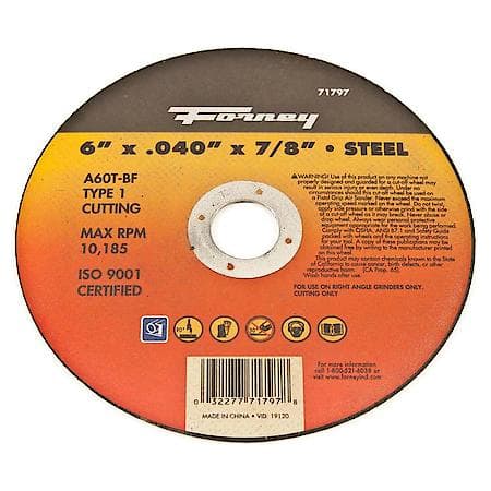 Cut-Off Wheel, Metal, Type 1, 6 Inch by .040 Inch by 7/8 Inch