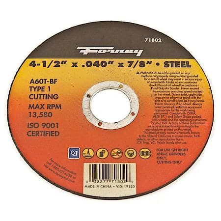 Cut-Off Wheel, Metal, Type 1, 4-1/2 Inch x .040 Inch x 7/8 Inch